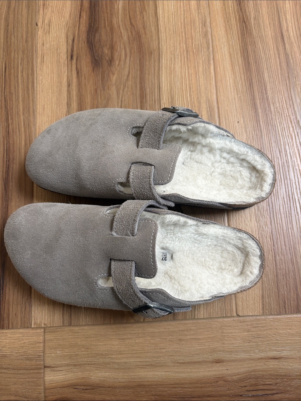 Birkenstock Taupe Suede Shearling-Lined Clogs